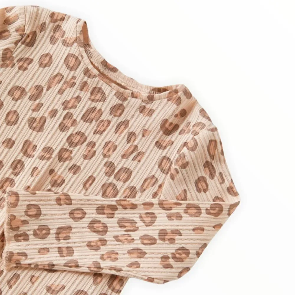 ZARA Kids Leopard Print Ribbed Long Sleeve Top NWT